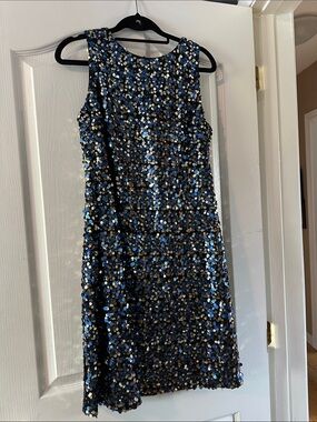 JS Boutique Navy and Gold Sequin Shift Mini Dress